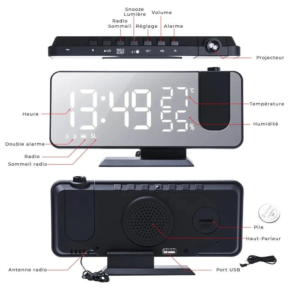 Radio réveil projecteur et température - vue 6
