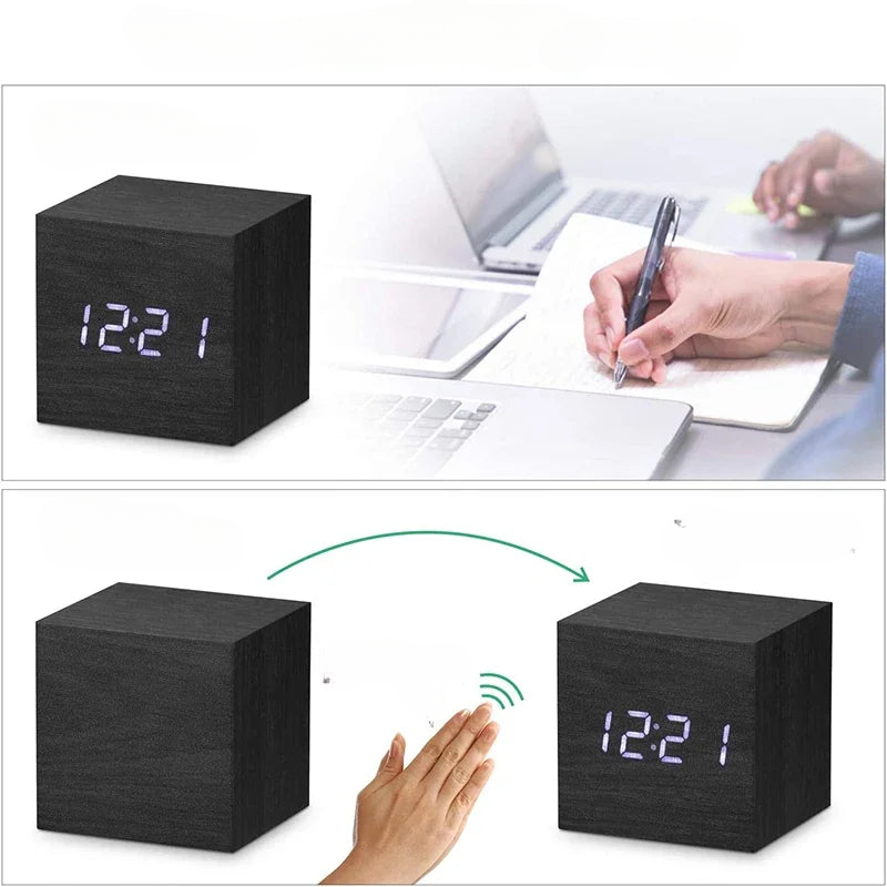 Réveil bois noir cube - vue 3