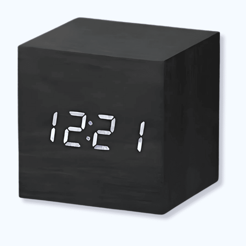 Réveil bois noir cube